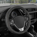 Motor Trend GripDrive Faux Black Leather Steering Wheel Cover for Car Truck Van SUV, Small 14 inch Size, Beige Accent Stitched Car Steering Wheel Cover Vehicle & Auto Accessories