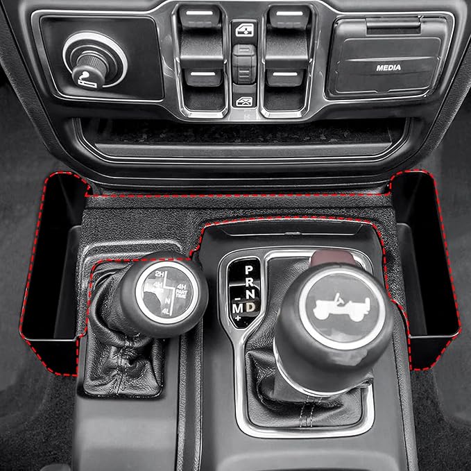4PCS Center Console Organizer Storage Box for 2024 2025 Jeep Wrangler JL JLU 4XE and Gladiator JT, Gear Shift Console Tray Organizer, Hanging Armrest Storage Box, Co-Pilot Organizer