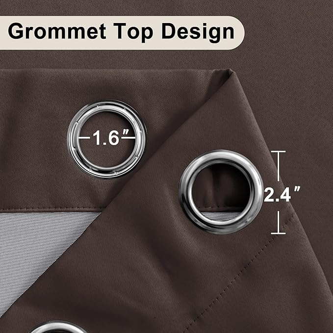 XWZO 100% Blackout Window Curtains - Thermal Insulated & Completely Room Darkening Black Liner Window Treatment with Tiebacks for Bedroom/Living Room, Brown, W38 x L63, Set of 2 Panels