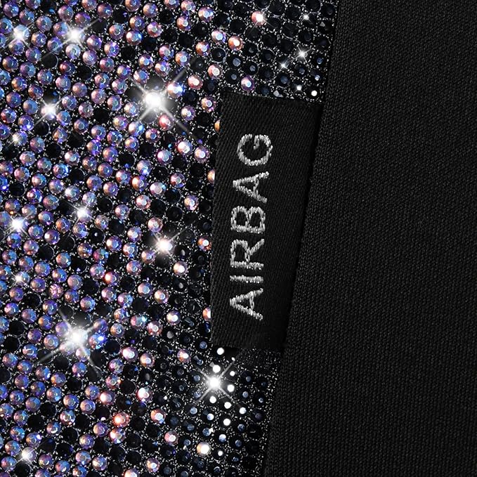 CAR PASS Bling Diamond Black Leather Car Seat Covers Full Set Interior Sets, Waterproof Shining Glitter Sparkly Crystal Armrest Fit Automotive Truck SUV Cute Women Girl, Bedazzed Iridescent Rhinestone