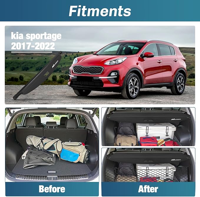 Nilight Trunk Cargo Cover for Kia Sportage Accessories 2017 2018 2019 2020 2021 2022, Retractable Security Shade Rear Cargo Cover, with Trunk Storage Net, 1-Pack