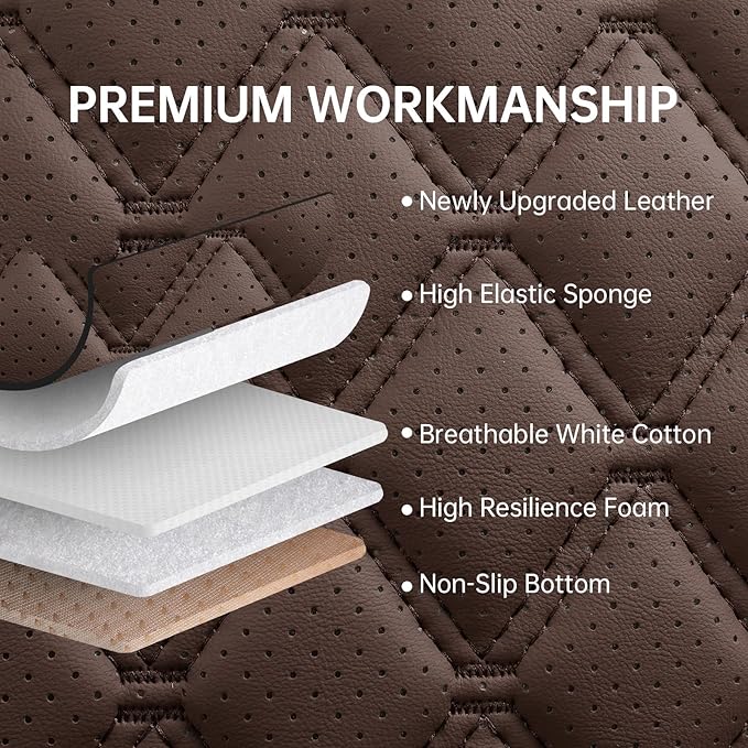Car Seat Covers Front Seats Brown, Luxury Faux Leather Car Seat Cover Waterproof Non-Slip Protector Universal Fit for Most Cars SUVs Trucks Pick-ups,Car Accessories Interior(Brown-Front Seats)