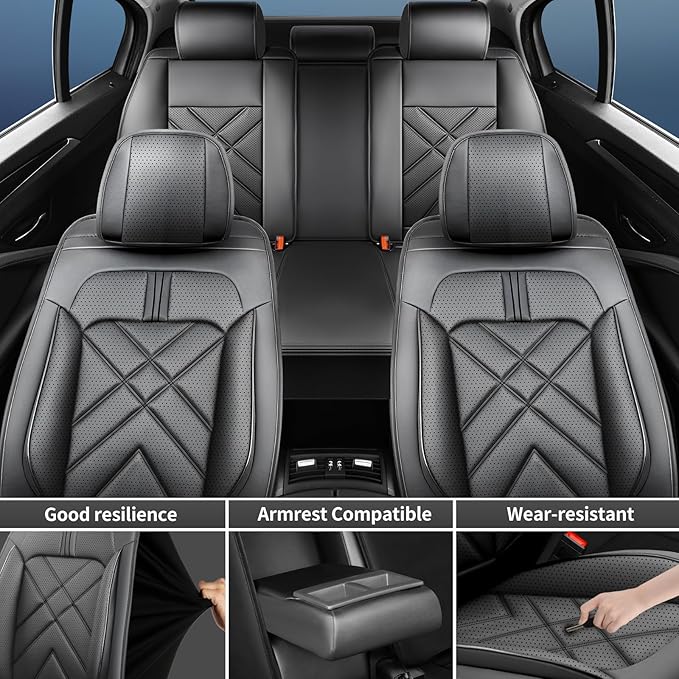 Car Seat Covers Fit for Mazda 3 2007-2025 2026, Premium Leather, Full Coverage Leather Waterproof Breathable Seat Cover, Automotive Seat Protectors, Airbag Compatible(Full Set Seats, Black Red)