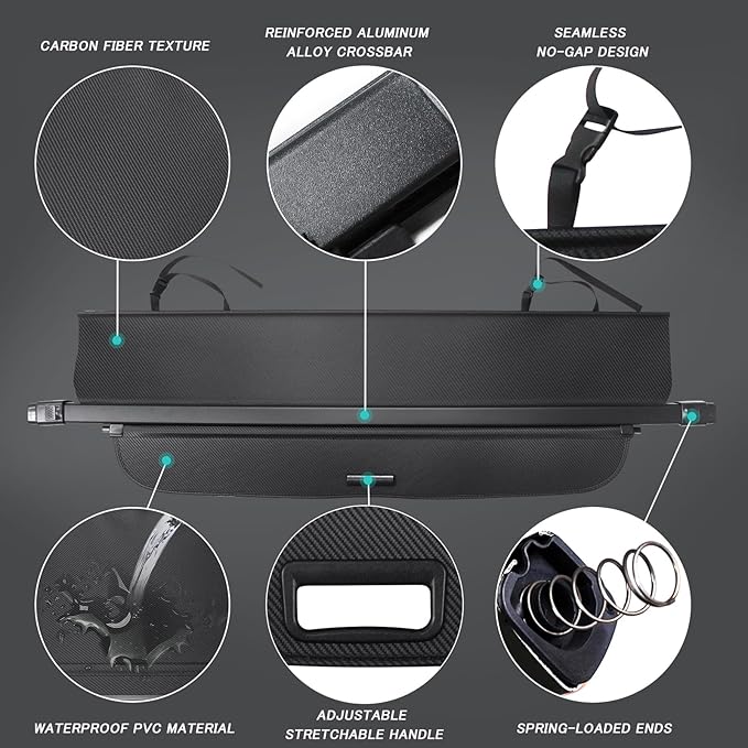 Cargo Cover for Toyota Highlander 2022 2023 2024 2025 2026 Accessories Retractable Trunk Cover Security Shielding Shade Cargo Luggage Cover Trunk Privacy Protection (Carbon Fiber Texture)