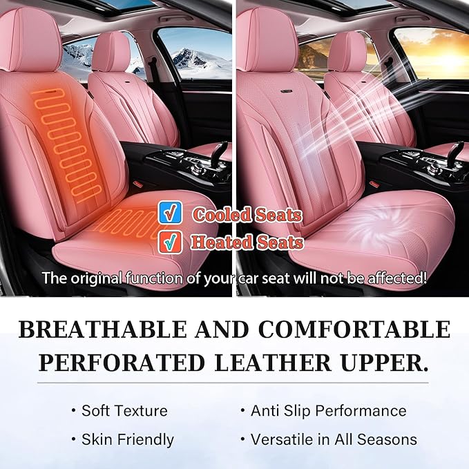 Coverado Seat Covers for Cars, Leather Car Seat Covers Full Set, Pink Waterproof Seat Covers, Luxury Car Seat Protector, Front and Back Car Seat Cushions Universal Fit for Most Sedans, Trucks, SUV