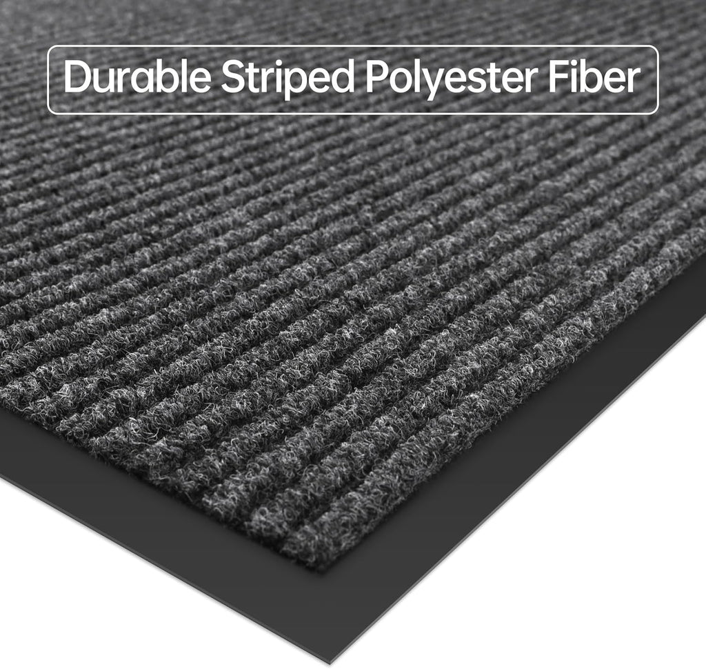 Front Door Mat, 2' x 6' Heavy Duty Indoor Outdoor Welcome Mat for Entryway, Commercial Entrance, Low Profile, Non-Slip, Durable Rubber Backing for Patio, Home