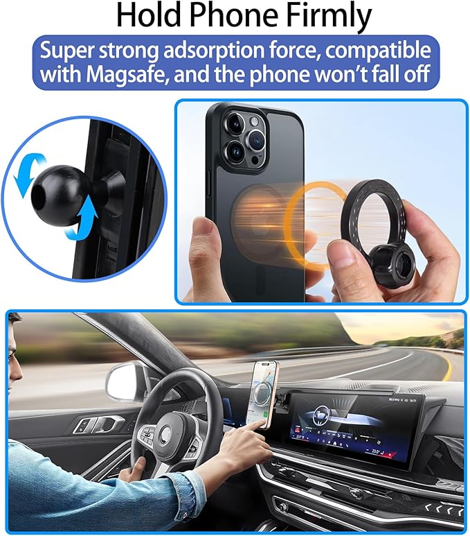 Car Phone Holder for 2026 2025 2024 BMW X5 X6 /2026 2025 2024 2023 BMW X7 14.9-inch Screen, 360° Rotation Cell Phone Mount Compatible with MagSafe