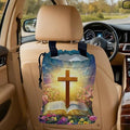 Glowing Bible Cross Car Trash Bag,Colorful Flowers Strap Drawstring Car Garbage Bags,Car Back Seat Organizer with Adjustable Buckle for Car Accessories