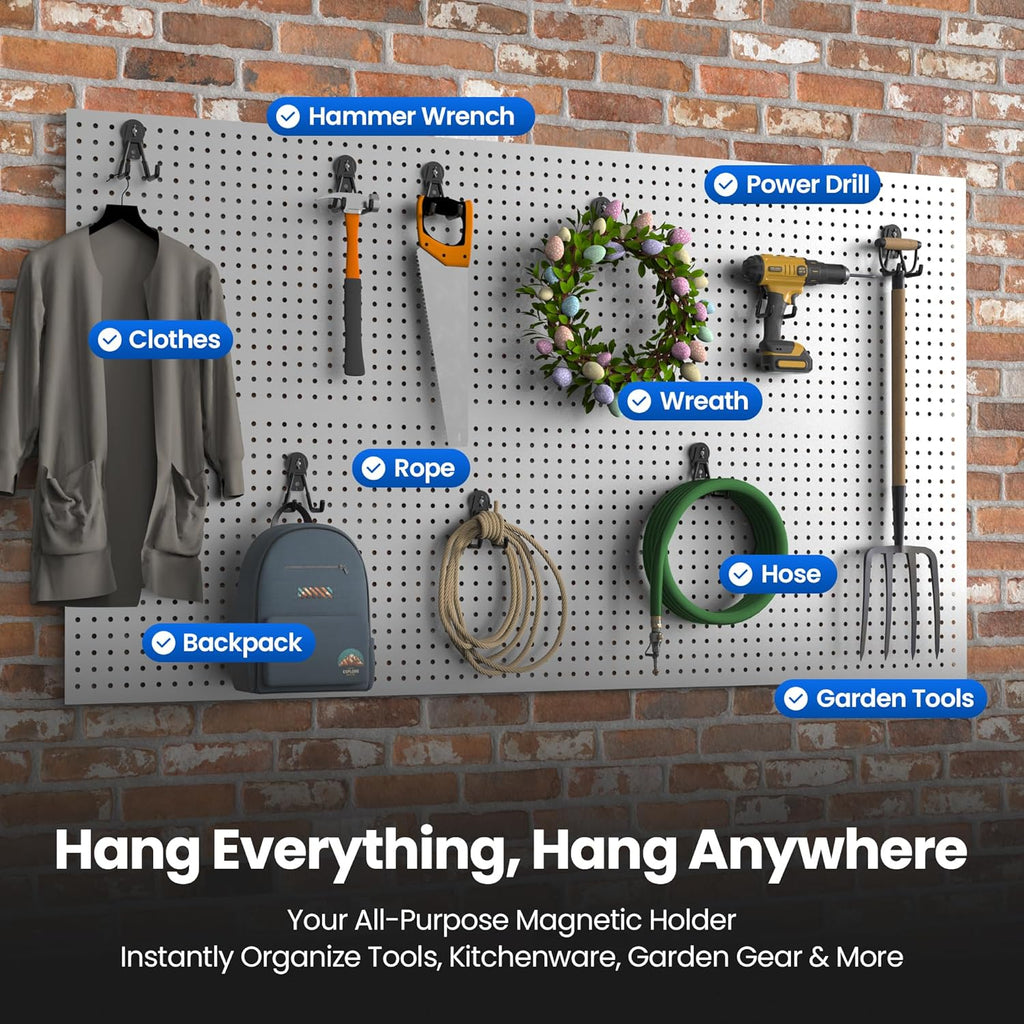 8 Pack Large Magnetic Hooks Heavy Duty Extra Strong Magnetic Garage Hooks Big NdFeB Industrial Magnet Hooks Magnetic Utility Storage Holder Organization with Anti-Slip Coating for Hanging Garden Tools