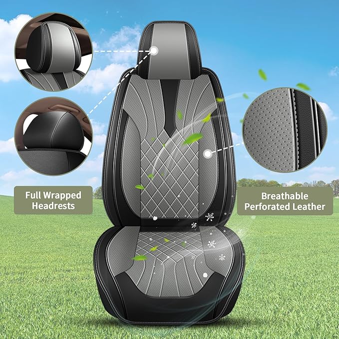 Car Seat Covers Front Pair for Toyota Venza 2009-2021: Breathable Perforated Leather Seat Cover (Black & Grey)