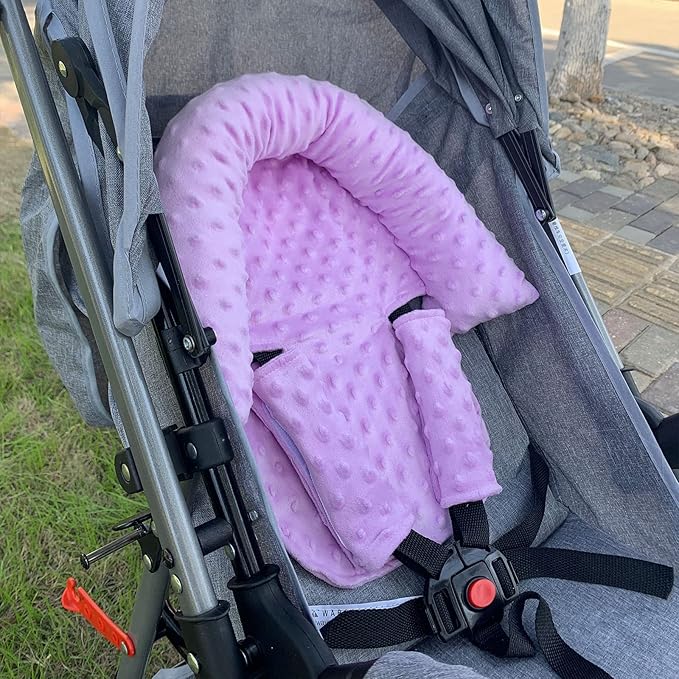Baby Infant Head and Neck Support Pillow with Seat Belt for Car Seat -Extra Soft 3-in-1 Toddler Car Seat Insert Pad for Car Seats Purple