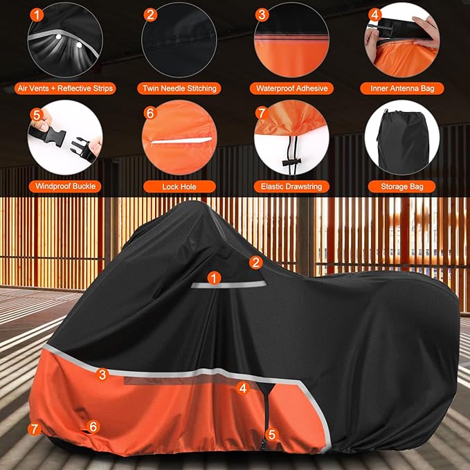 Waterproof Motorcycle Cover Replace for Indian Roadmaster and Pursuit, 420D Oxford Cloth Customized Motorcycle Cover for Snow Rain Dust Protection