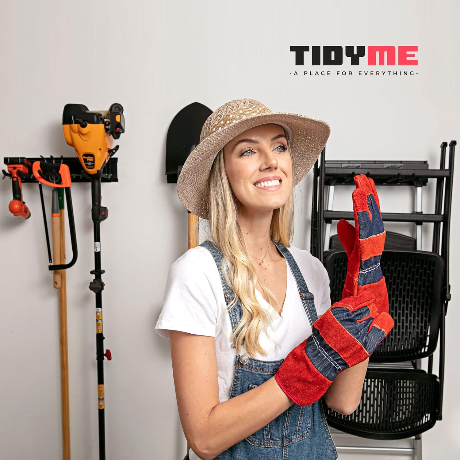 Garage Wall Organizer | 51" Heavy-Duty Tool Storage Rack | Adjustable Double-Layer Hooks | 320 lbs Capacity | Carbon Steel Wall Mount Holder for Shovels, Rakes, Ladders & Power Tools