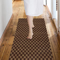 Custom Size Backed Non-Slip Area Rugs Runner, Easy Clean, Waterproof Runner Rugs for Hallway Entryway, Kitchen, Laundry, 2FT x 61FT, Brown Checkered