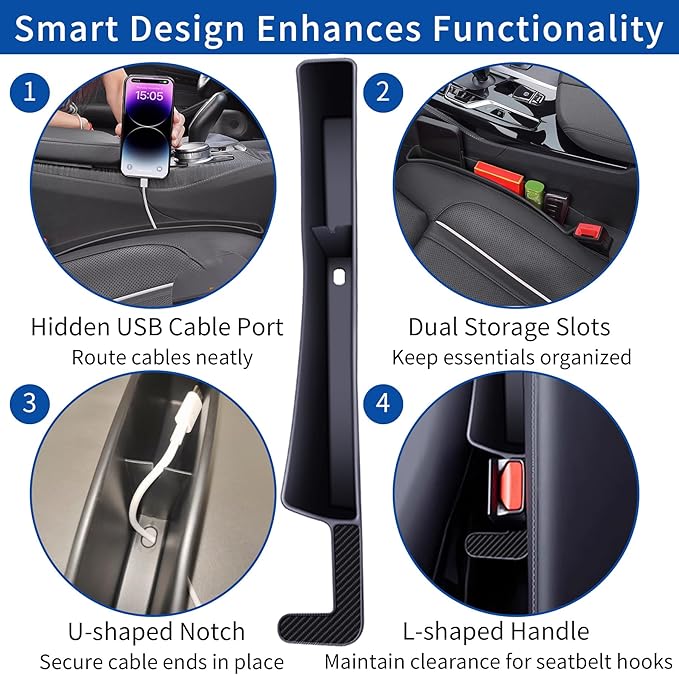 2 Packs Car Seat Gap Filler Organizer, Dual Slot Car Seat Gap Organizer, Gap Filler for Car, SUV, Trunk, Sedan Side Seat Gap Between Seat and Console, Car Seat Gap Plug with Storage Slot (Black)