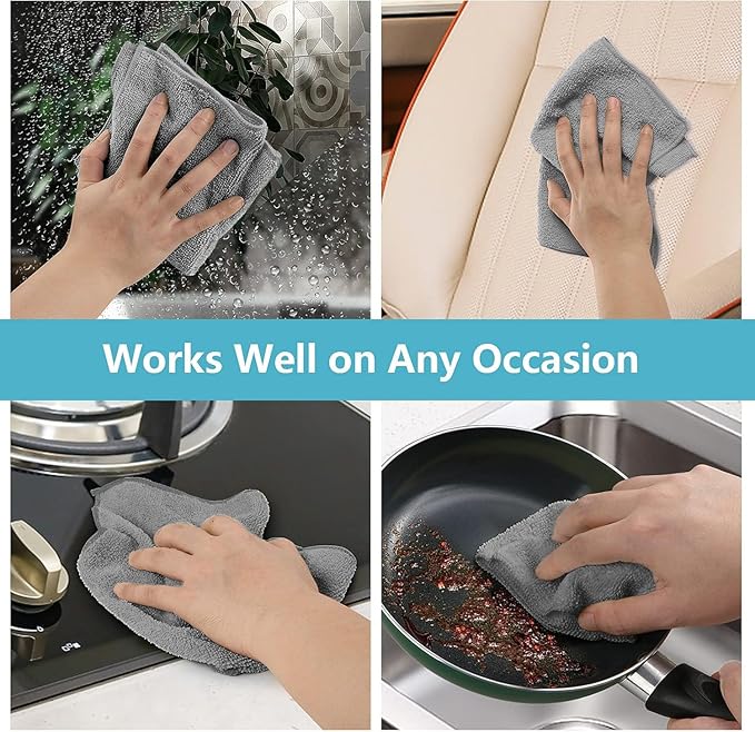 HOMEXCEL Grey Cleaning Rags 5 Pack, Highly Absorbent Microfiber Cleaning Cloth for Kitchen, Lint Free, Scratch-Free, Reusable Microfiber Towels for House, Window and Glass, Cars, 11.5 X11.5 inch