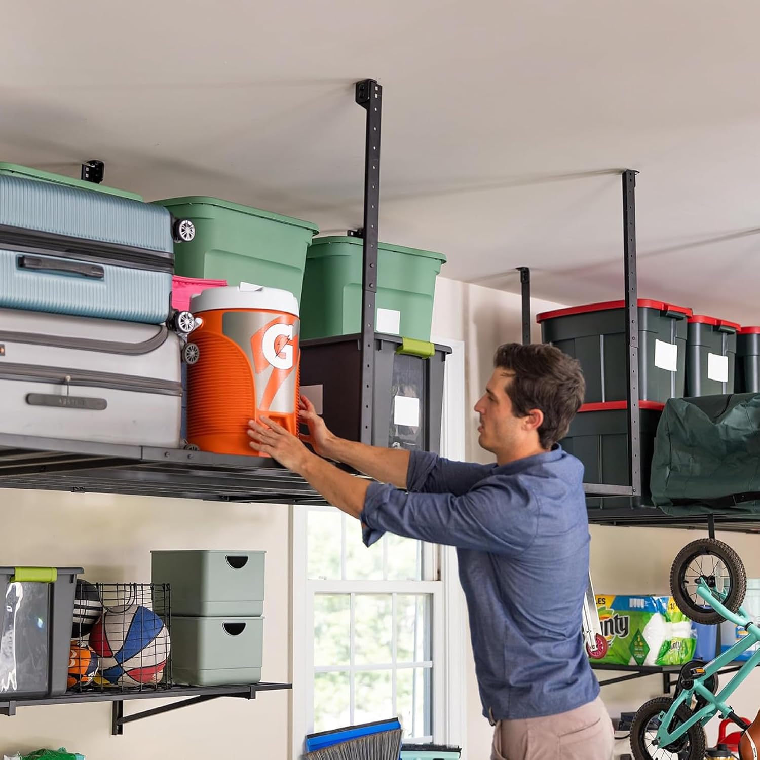 StoreYourBoard 4X8 Garage Storage Rack with Hooks, Ceiling Shelf Overhead Organization, Heavy Duty Steel Platform Holds 700 lbs, 96 in. x 48 in. x 40 in.