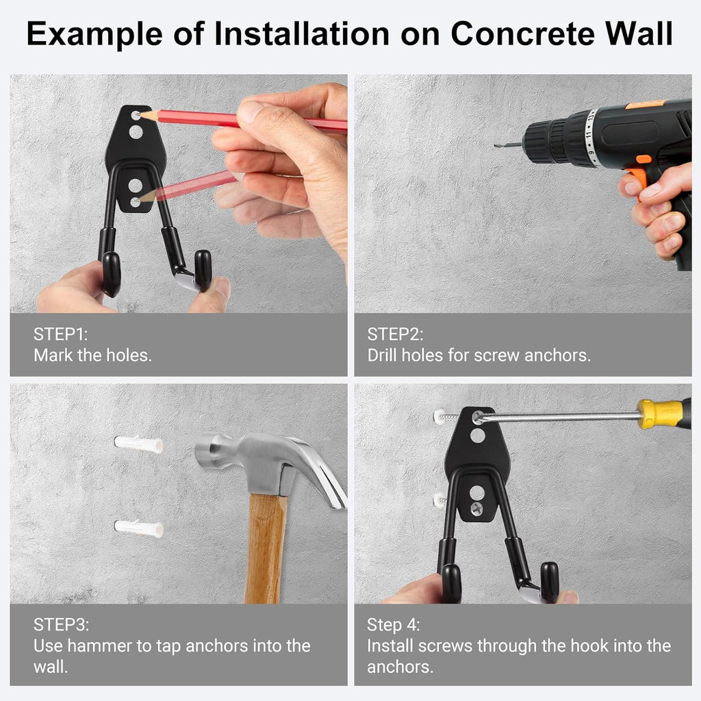 Steel Garage Hooks Wall Tool Organizer, 8 Pack Garage Storage Hook Heavy Duty Utility Storage Hangers Black for Ladders, Ropes, Garden Tools