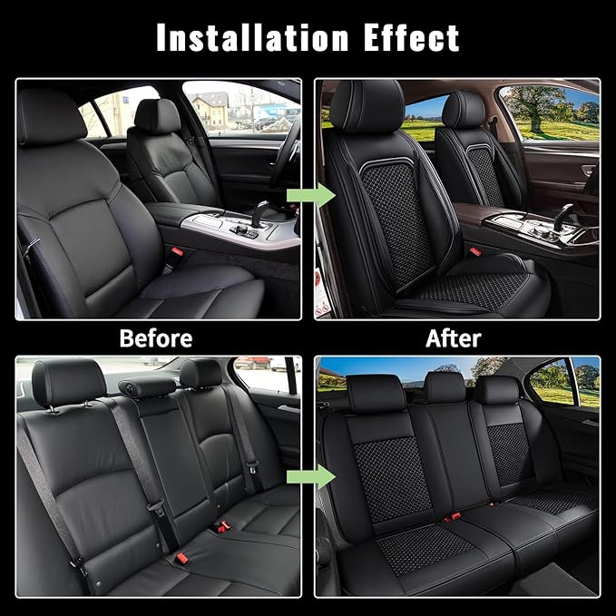 Car Seat Covers Full Set for Toyota Venza 2009-2021: Breathable Cool Ice Silk Leather Seat Covers (Black)