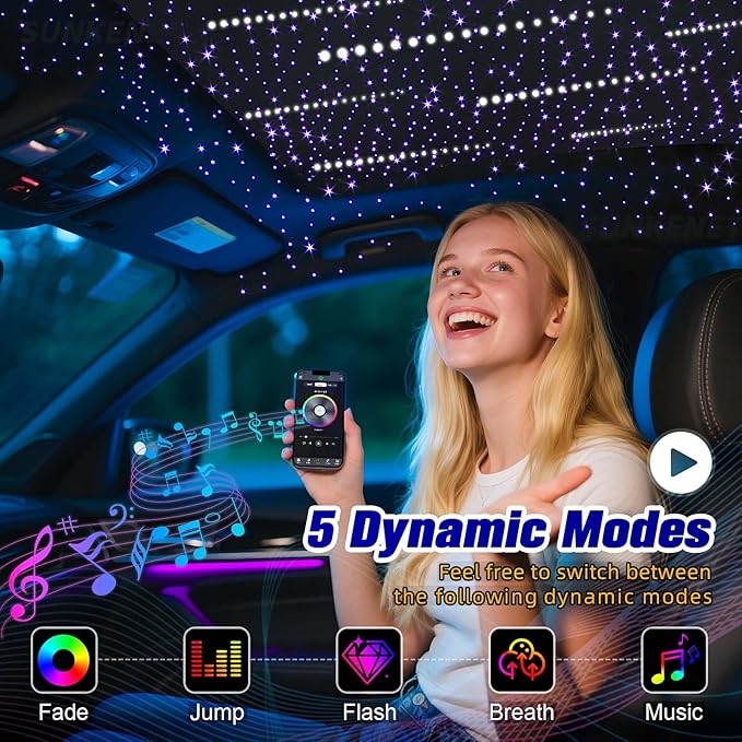 18W Twinkle&Meteor 2 in 1 RGBW Starlight Headliner Kit, 800pcs*0.03in*9.8ft+96pcs Shooting Star Lights for Car/Home Ceiling, Fiber Optic Lights with Bluetooth APP/Remote Control/Music Effect