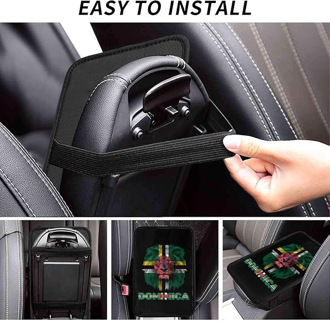 Vintage Dominica Dominican Flag Lion Head Auto Center Console Armrest Cover Car Handrail Box Cushion Pad Mat Universal Fit Most Vehicle Sedan Truck SUV Soft Comfort Decor Accessories