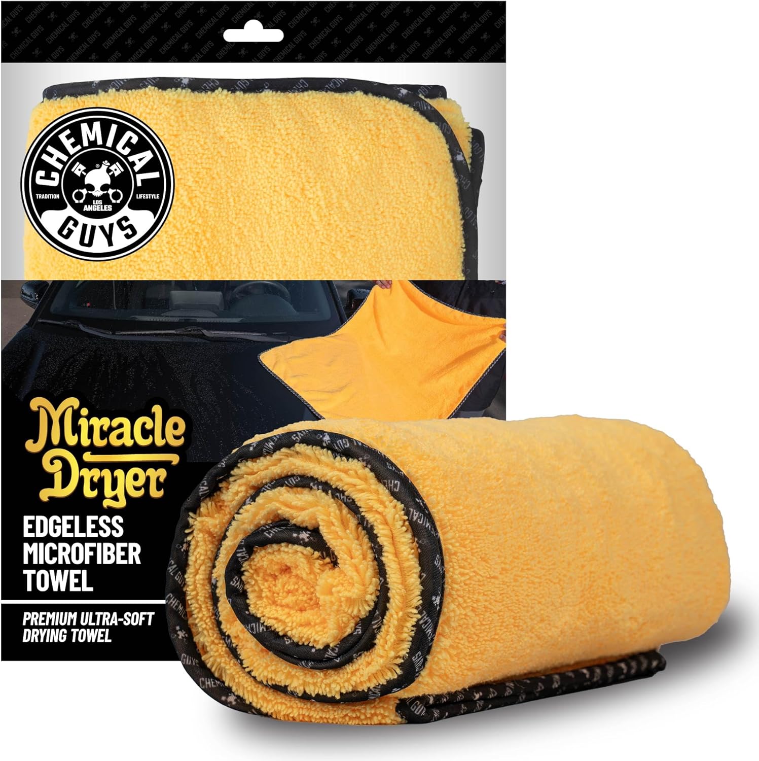 Chemical Guys ‎MIC721 Miracle Dryer Microfiber Drying Towel, (Great for Cars, Trucks, SUVs, RVs, Motorcycles & More), Yellow (36" x 25")