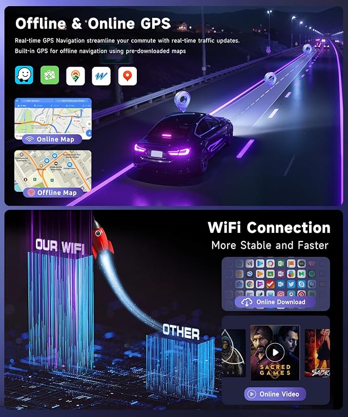 4G+64G Car Radio Stereo for Ford Transit 2013-2019, 9inch IPS Touch Screen/Android 15/Wireless CarPlay/Android Auto/32 EQ/GPS Navigation/WiFi/5.0Bluetooth/FM/RDS/SWC/AHD Backup Camera