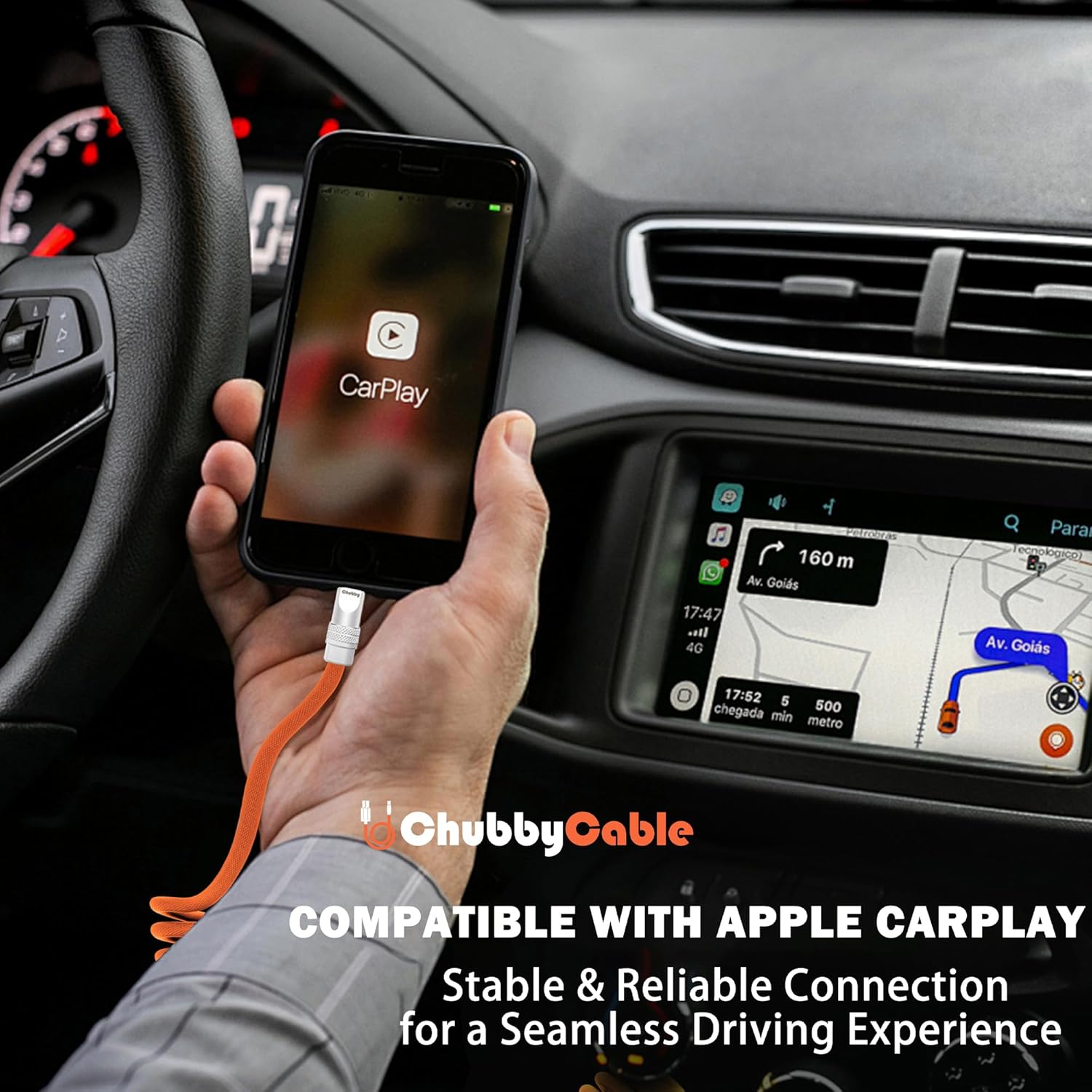 chubbycable Curly Chubby - Retractable Fast Charging Cable 240W Coiled Charger Cord for Car Durable USB-C Cable for Phones, Tablets and More, Orange, Type-C to Type-C, 1.3FT-2.3FT