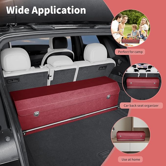Car Trunk Organizer for Honda CR-V 2017-2022, Collapsible Sturdy Trunk Storage Container with Lid and Handle Large Leather Car Trunk Storage (Red,39.7 x 11.4 x 12.2in)