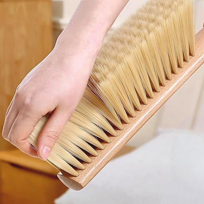 Soft Bristle Hand Broom Wooden Handle Foxtail Bench Brush for Furniture Bed Sofa Fireplace Ash Cleaning, 14 Inch Long (2pcs Yellow)