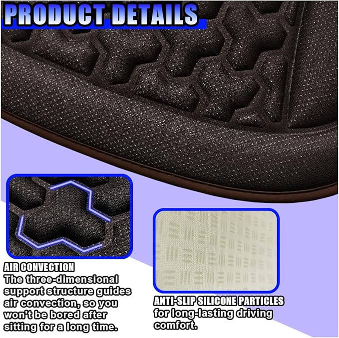 Car Seat Cushion, Comfort Cool Ice Silk Fibers Automotive Front Seats Pad, Non-Slip Breathable Auto Guard Seat Cushion, Drivers Seats Protector Covers for Vehicle, Home, Office (Coffee)