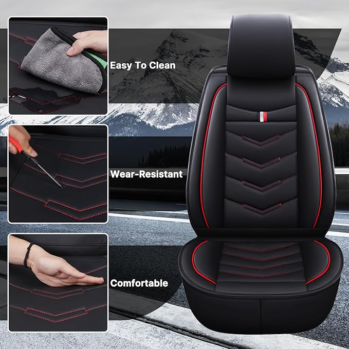 Car Seat Cover 2 Seats for Chevrolet Camaro 2000-2024, Durable Wear Resistant Waterproof Vehicle Cushion Covers, Breathable No Odor Premium Leather Vehicle Seat Cover.(Standard, Black Red)