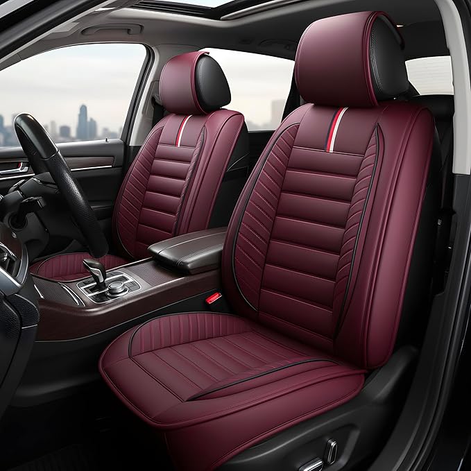 OASIS AUTO Car Seat Covers Full Set Premium Waterproof Faux Leather Cushion Universal Accessories Fit SUV Truck Sedan Automotive Vehicle Auto Interior Protector (OS-001 Burgundy)