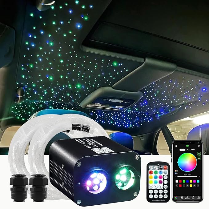 ATOKEE Dual Color Twinkle 600pcs Starlight Headliner Kit, 0.03in 9.8ft 20W Fiber Optic Star Lights for Car Roof Use, Control by APP/Remote