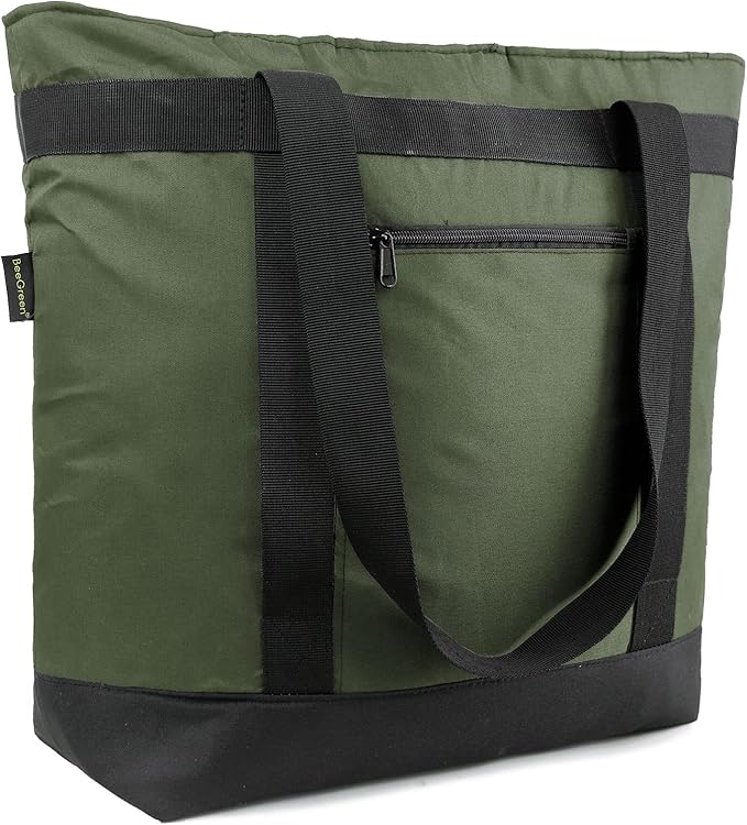 BeeGreen Cooler Bag Soft Insulated Tote for Beach Travel Grocery Shopping Lunch Portable Large Ice Coolers with Handle Hard Freezer Bags with Zippered Top Foldable Leakproof Delivery Totes Moss