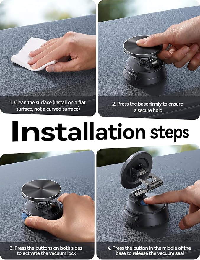 JOYROOM Car Phone Holder, [Tri-Fold] MagSafe Car Mount for Car, [Suction Pro+Gel Base] 360° Rotation Car Phone Mount Ultra-Strong Magnet for iPhone 17 16 15 14 13 12 and Other Series, ZZV1