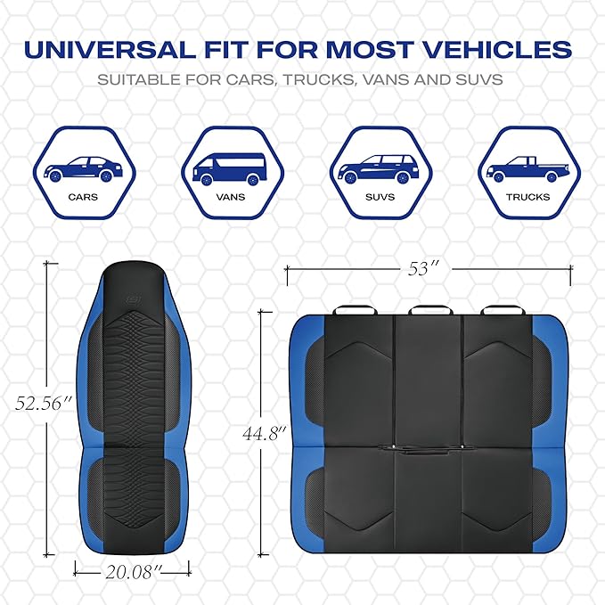 Skechers Memory Foam Car Seat Covers, Leather High Back Seat Covers Quilting Design,Waterproof Sports Car Seat Covers Front Seats,Airbag Compatible, Universal Fit for Most Cars, SUVs,Trucks,Blue