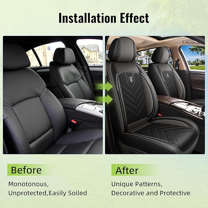 AOMSAZTO Front Seat Covers Fit for Nissan Pathfinder 2011-2025 2026 Waterproof Faux Leather Car Seat Cover Compatible with Airbag(2PCS Front, Black&Grey)