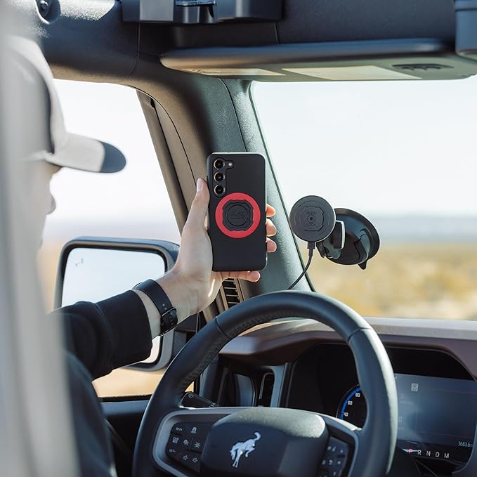 Quad Lock Heavy Duty Suction Car Phone Mount with MAG Phone Case and MAG Wireless Charging Head for iPhone 14 Pro Max