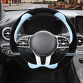 Furry Cute D Shaped Steering Wheel Cover, Soft Fluffy Short Plush Auto Accessories, Non-Slip Cold-Proof Sweat-Proof Colorfast, Universal 15 inch(Black with Blue)