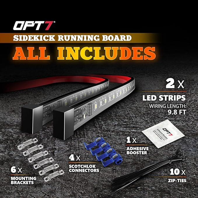 OPT7 Sidekick 60" Running Board Lights 2PCS LED Strips w/Sequential Amber Turn Signal Side Marker, DRL, White Courtesy Light for Regular Super Cab Pickup SUV - Truck Decorations