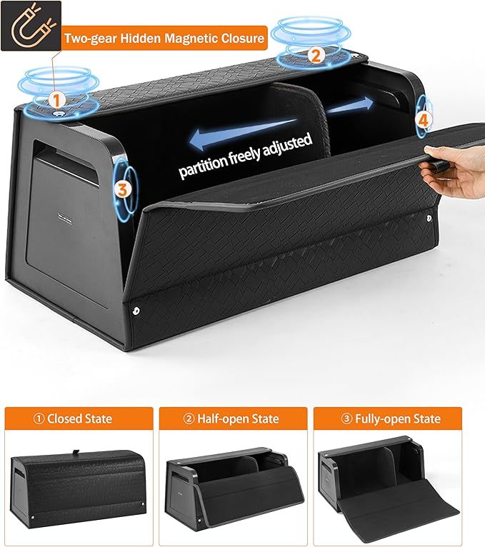 Trunk Organizer for suv,car storage organizer,lid Box,PU Leather & PP Honeycomb Board,Fixed with screws extremely sturdy,Collapsible and Adjustable,25.6''L x 13''W x 12.4''H,4K inches³(size C)