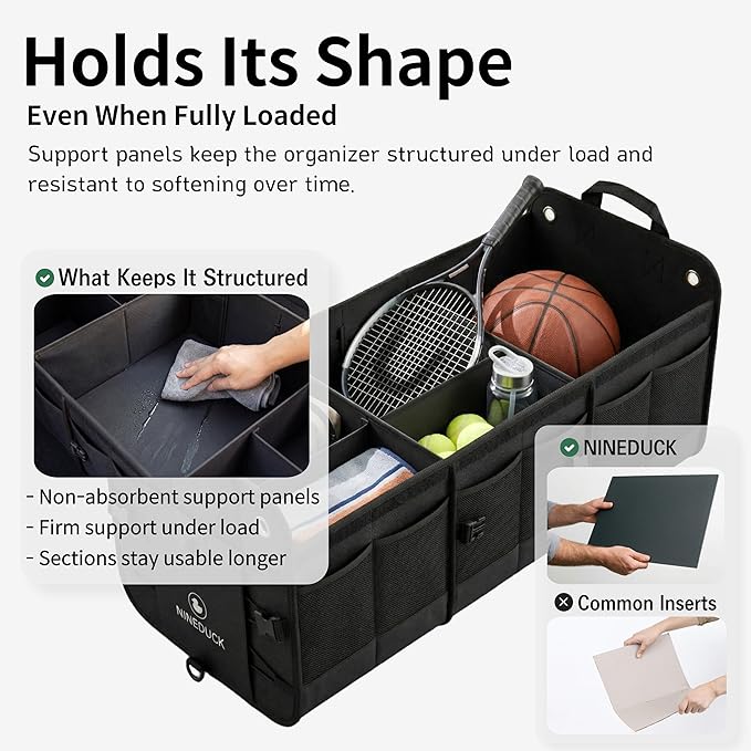 1680D Trunk Organizer with Lid, Extra-Large 114L Collapsible Cargo Organizer for SUVs, Trucks & Large Cargo Areas, Rigid PP Panels, 800D x 800D Weave, Water-Repellent, Anti-Sag Design