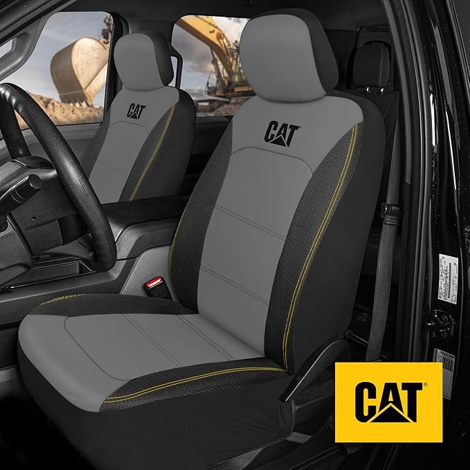 Cat FlexHybrid Car Seat Covers, Gray Premium Faux Leather + Mesh Seat Covers for Cars Trucks SUV, Universal Fit Car Seat Covers Front Seats Only, Automotive Interior Covers, Ideal Truck Seat Covers