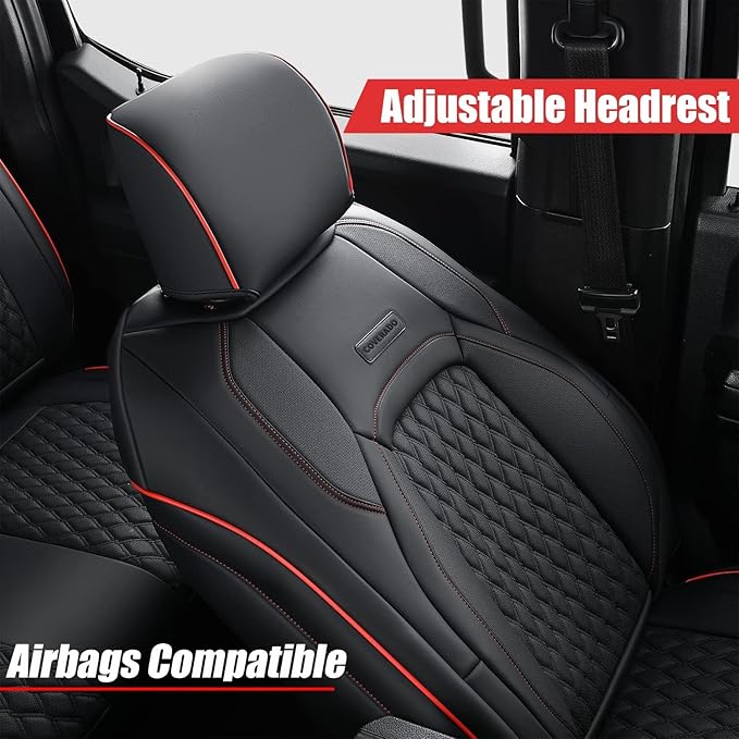 Coverado Seat Covers Full Set for Jeep Wrangler, Waterproof Car Seat Protector for Automotive Truck Seat Custions Custom Fit for 2013-2017 Jeep Wrangler JK Seat Covers for Cars 4 Door(Red Line)
