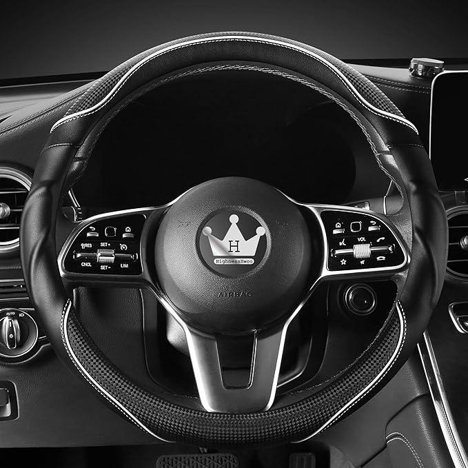 3D Car Steering Wheel Cover Comfort Grip Massage Sporty Anti-Slip Carbon Fiber Faux Leather for F150, Trucks, Jeep, Van, Car Handle Covers for All Seasons, 15.2-16in, White
