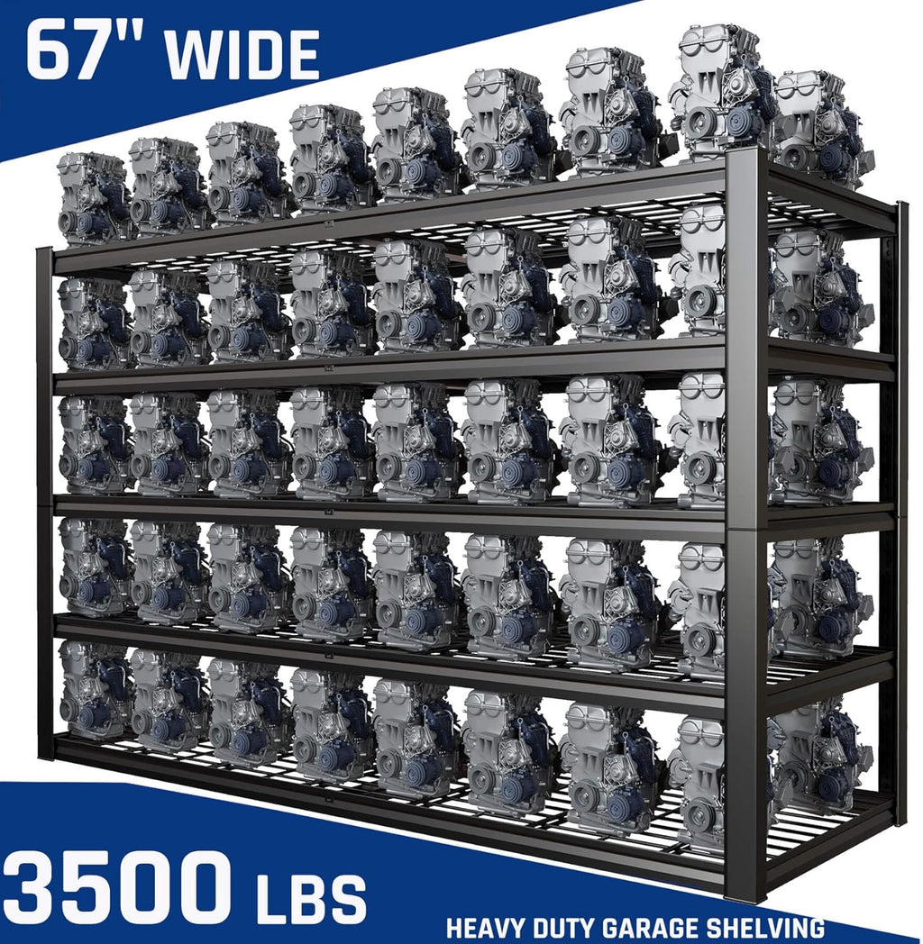 67" W Garage Shelving Heavy Duty, 67" W x 24" D x 84" H, Adjustable 5 Tier Metal Shelves, Commercial Metal Shelf Rack, Industrial Shelving, 2 Pack