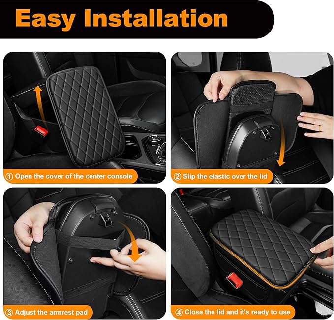 Center Console Cover for Cars Fit for Jeep Renegade Leather Armrest Covers with 2 Storage Bags(Black)