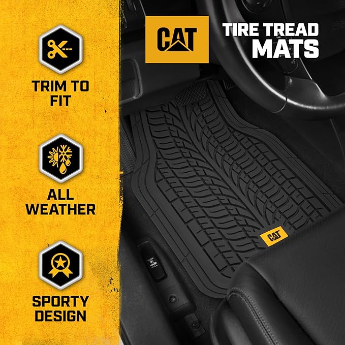 Cat® ToughTread™ Front & Rear Full Set of Floor Mats for Cars - All-Weather Heavy-Duty Trimmable Universal Fit Rubber Mat Truck & Car Accessories - Automotive Floor Mats for SUVs Car Interior