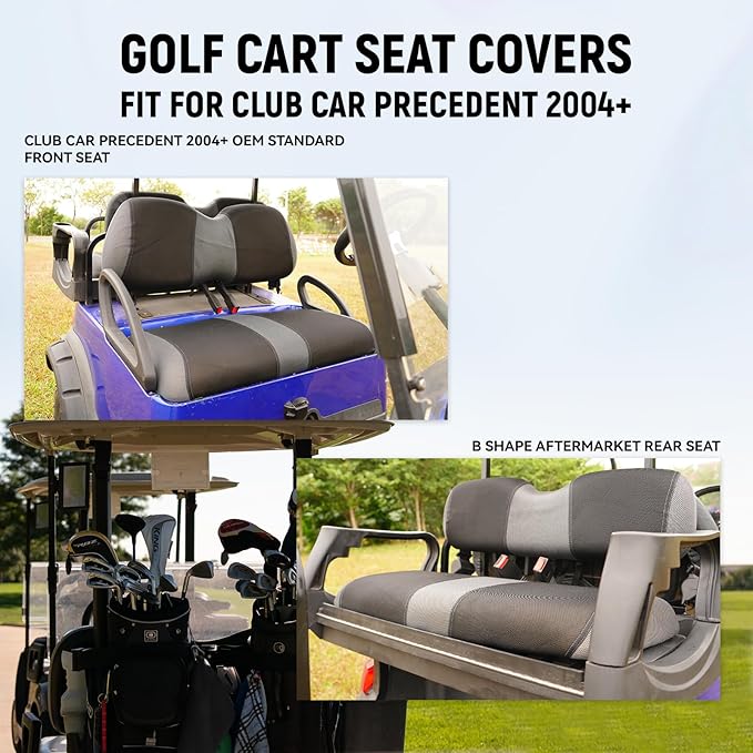 Golf Cart Front and Rear Seat Covers for Club Car Precedent 2004 and Up, Durable Polyester Fabric Club Car Precedent Seat Covers, Breathable Washable